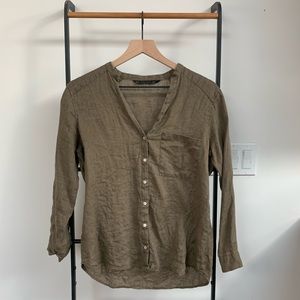 Zara Basic Olive Green Linen Top